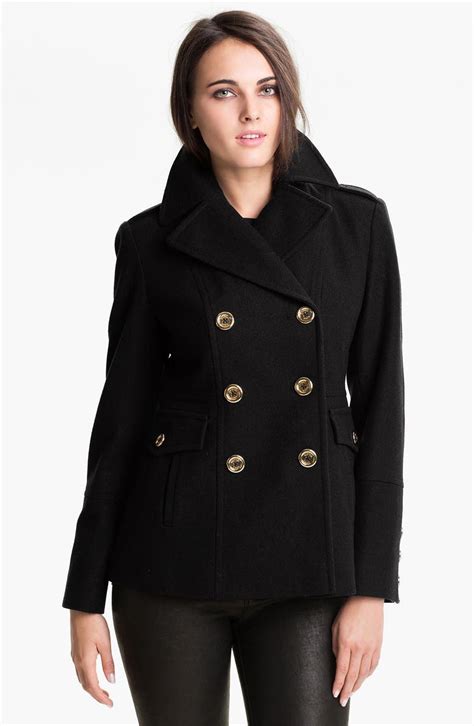 michael kors black peacoat womens|michael kors double breasted coat.